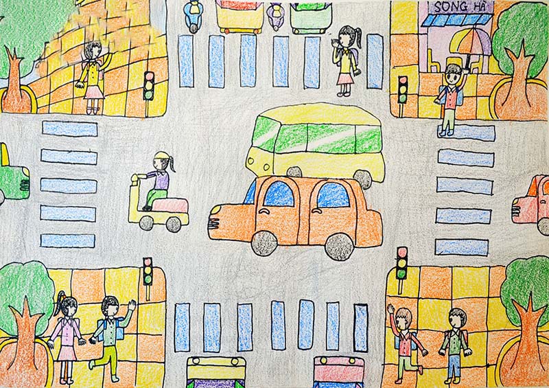Tranh vẽ về đề tài an toàn giao thông