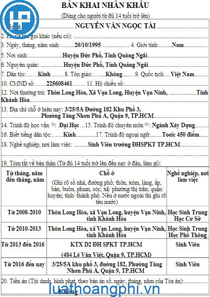 Mẫu Bản khai nhân khẩu mẫu HK01, HK02 mới nhất